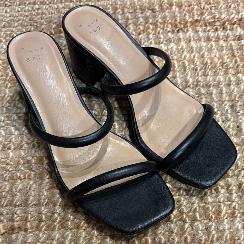 A New Day Black Double Strap Heels